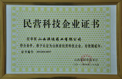 民營(yíng)科技企業(yè)證書